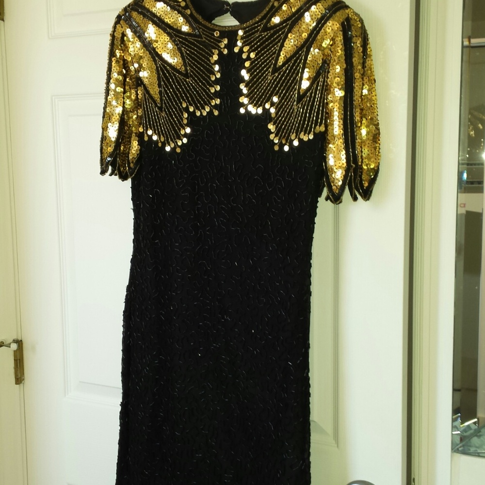 Black and gold sequin dress